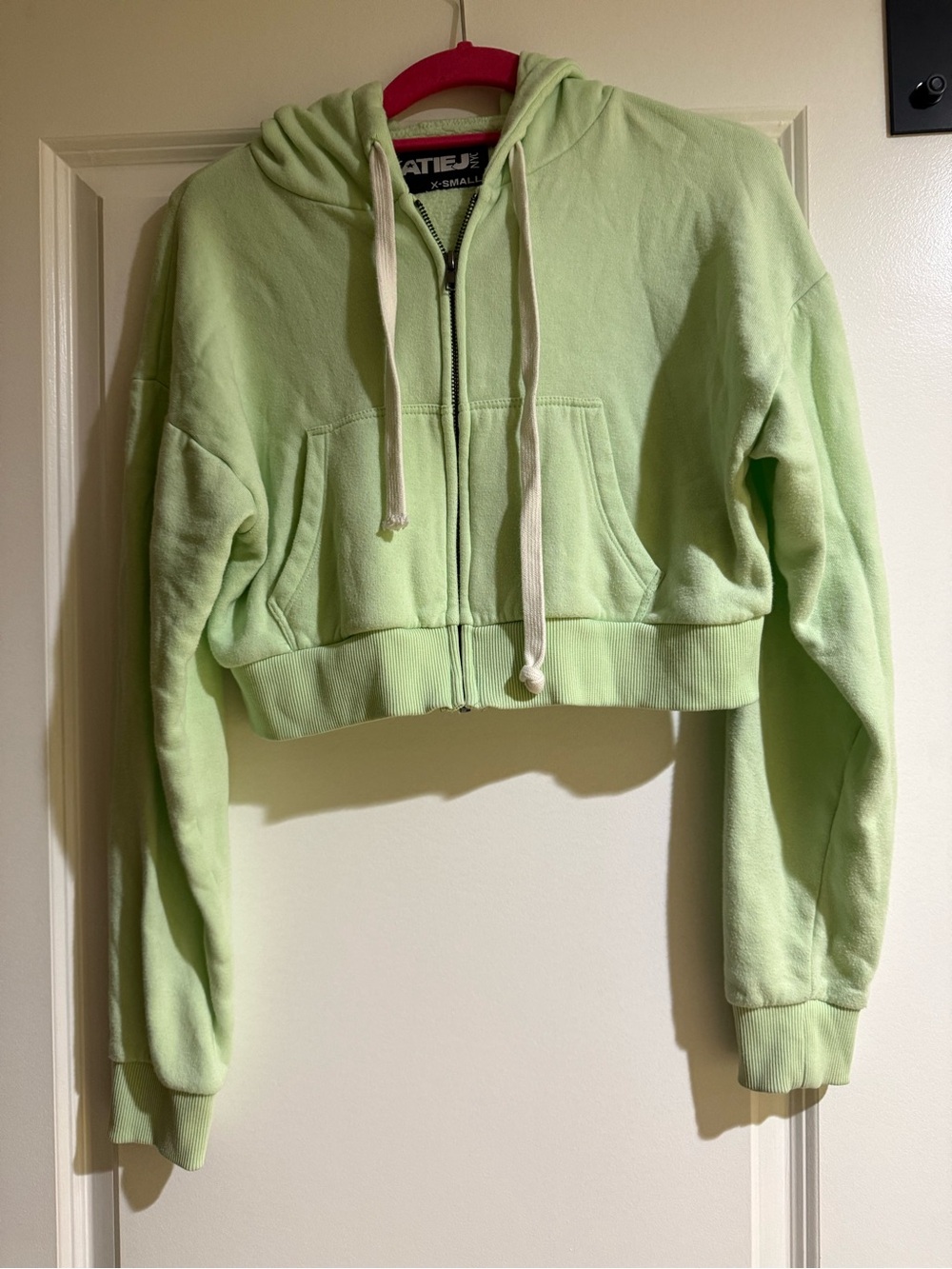 Katie J NYC Light Green Hoodie with White Drawstrings